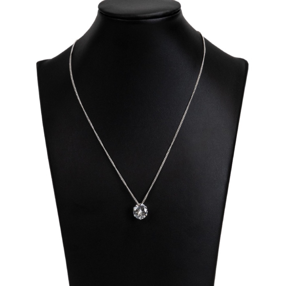 Silver tone chain with rhinestone and matching earrings